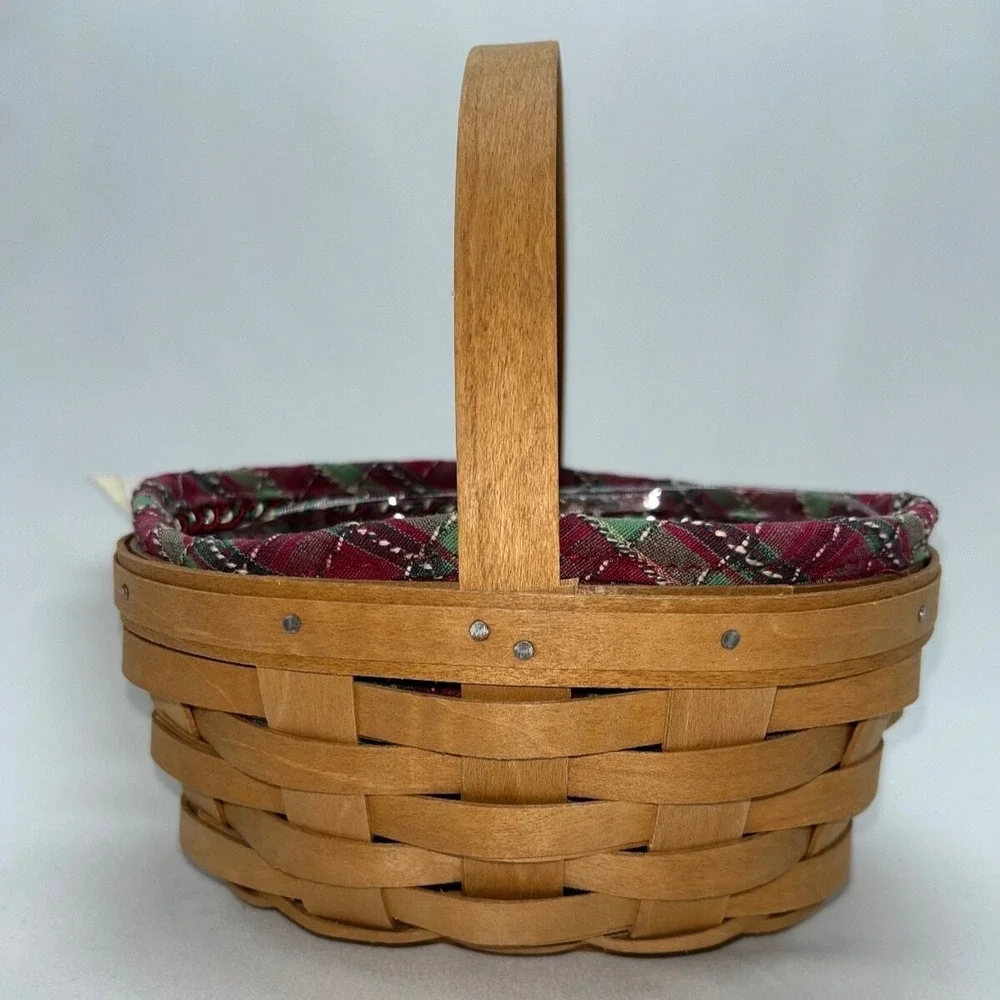 Longaberger Small Oval Gift Basket Plaid Liner Protector Warm Brown 2009